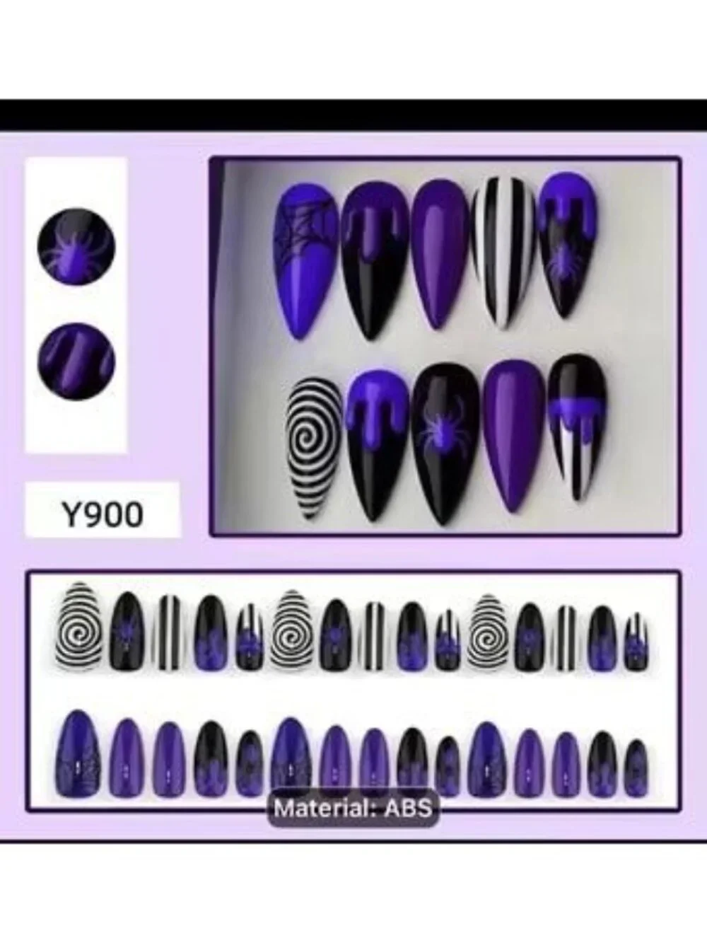Beetlejuice-Themed Halloween Press-On Nails Purple & Black ABS Material Almond S